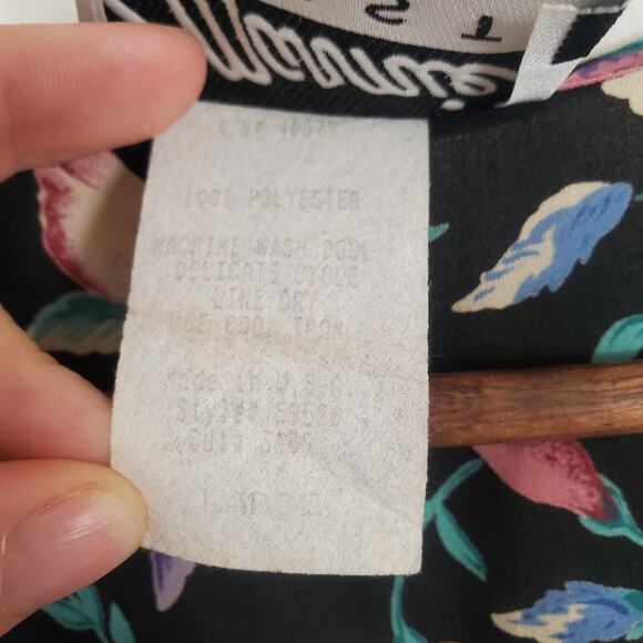 Vintage 80s 90s Floral Blouse Black Large - Picture 11 of 11